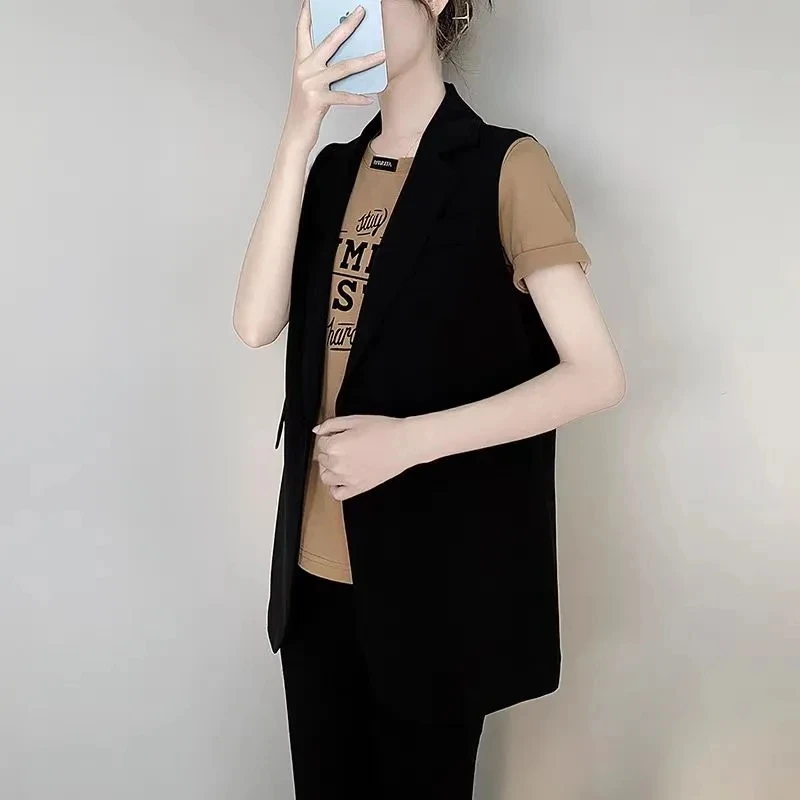 2025 여성 봄 여름 정장 조끼 자켓 여성용 가을 중간 길이 민소매 양복 조끼 정장 조끼 한국 느슨한 조끼 블레이저