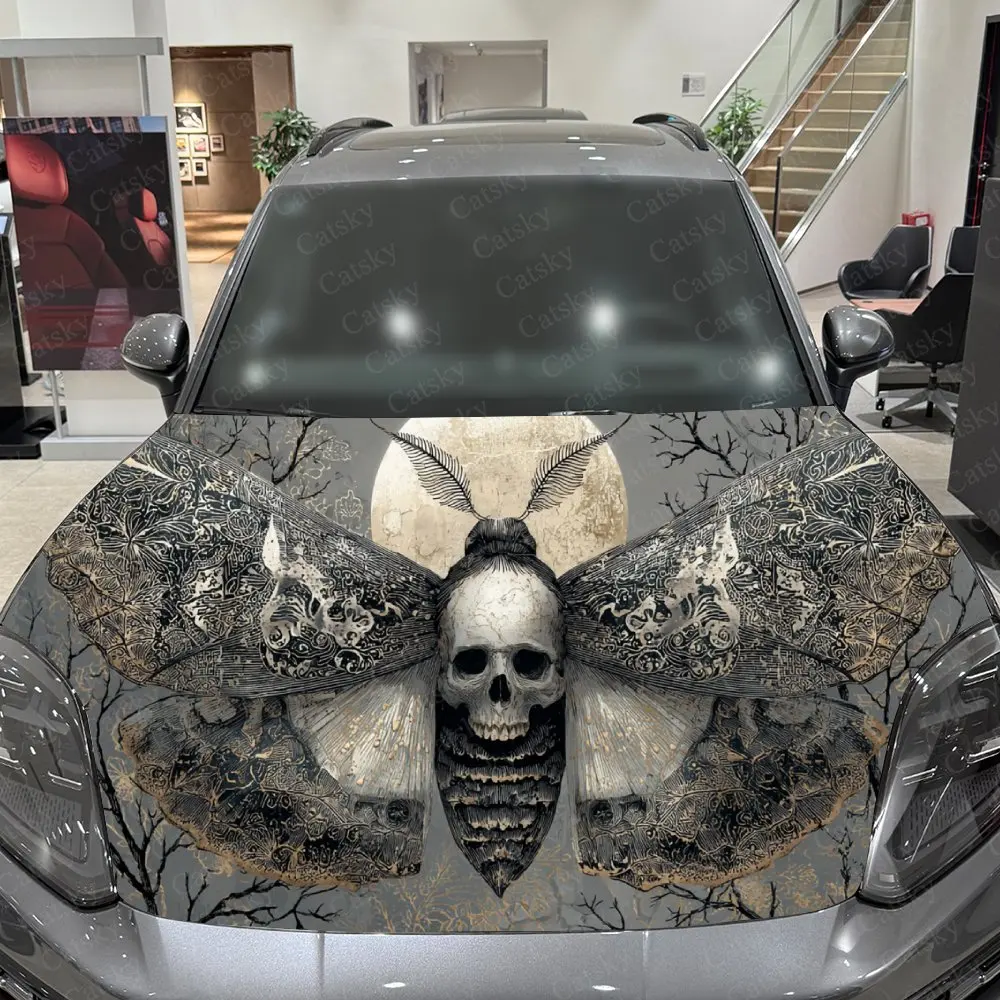 Pegatinas artísticas para capó de coche con calavera de mariposa vintage: envoltura de vinilo autoadhesiva, impermeable y duradera, decorar y proteger tu