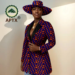 African Ankara Print Long Blazer Coats for Women Long Jacket Full Sleeve Turn-down Collar Lapel Coat With Hat Dashiki Casual