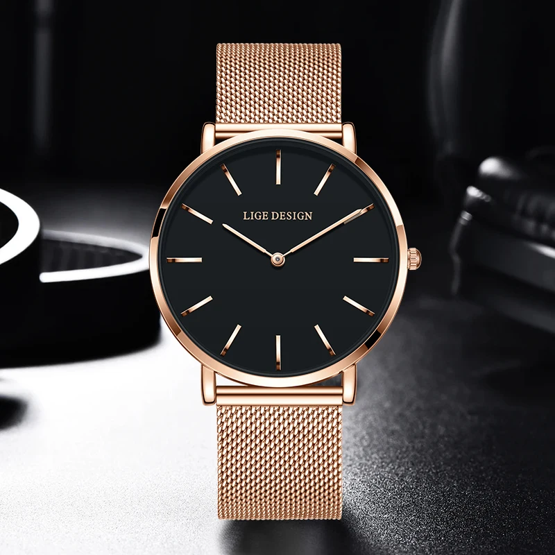 LIGE クォーツカップル腕時計ファッション高級ステンレス鋼シンプルなダイヤル腕時計防水腕時計男性女性愛好家時計