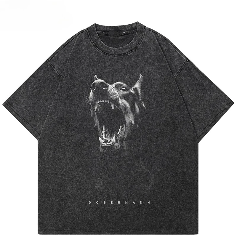 2026 Hot Hip Hop Faded Black T-Shirt Streetwear Animal Graphic T Shirt Doberman Dog Printed Men Tshirt Cotton Tops Tees Hipster