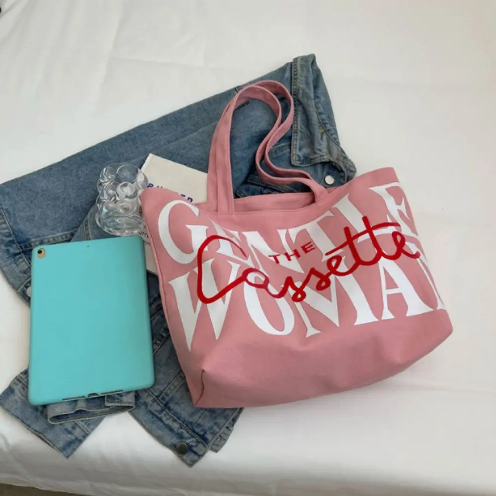 Large Capacity Shoulder Bag Casual Canvas Letter Printing Underarm Bag Gentlewoman Tote Bag Woman Girls