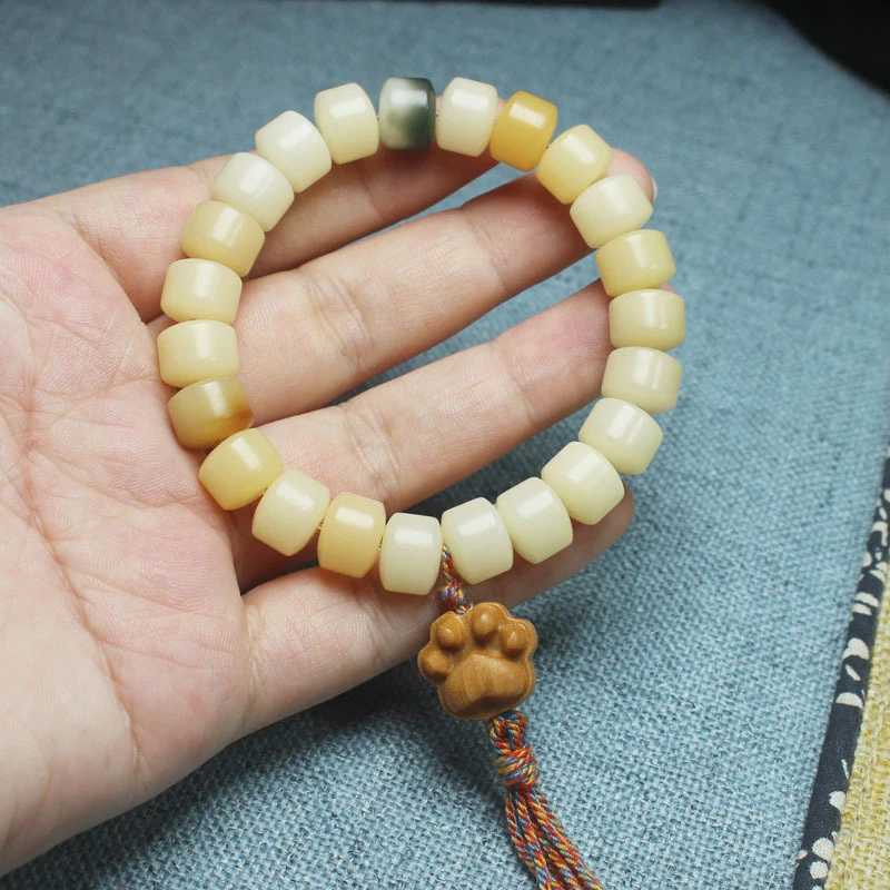 Weathered Bodhi Root Barrel Bead DIY Cat Claw Tassel Bracelet, Unisex Cultural and Collectible Prayer Beads 4