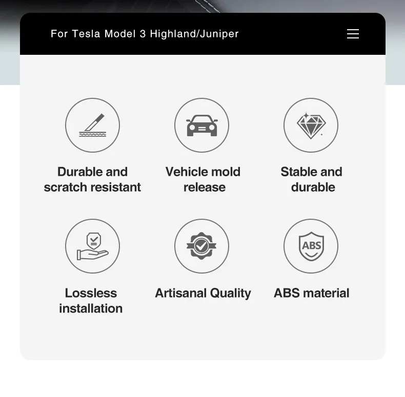 Für Tesla Model 3 Highland Armaturenbrett-Abdeckung Model Y Juniper Model Y L 2025 ABS-Verkleidungsleiste Split-Streifen-Abdeckung Innenraum-Zubehör – Detail 2