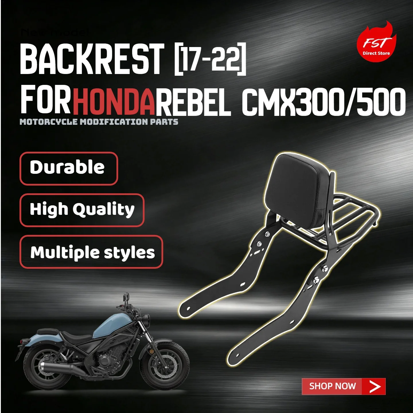 For Honda Rebel CMX300 CMX500 2017‑2023 Sissy Bar Backrest Rear Luggage Rack Modification Parts