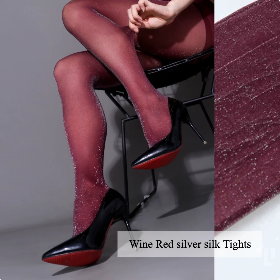 

Wine Red Silver Silk Tights Erotic Bodystockings Sexy Matte Texture Shiny Pantyhose for Women Lingerie Costumes femme collants