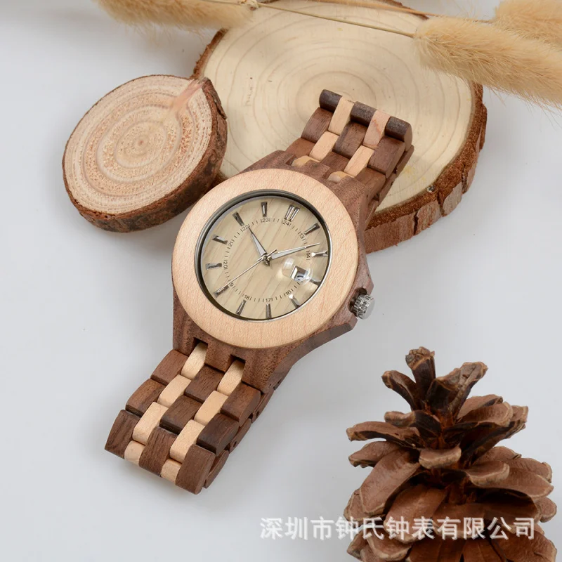 BEWELLMen's Wood Table European and American Fashion Calendar Wooden Watch-Border E-Commerce in Stock Factory Pa