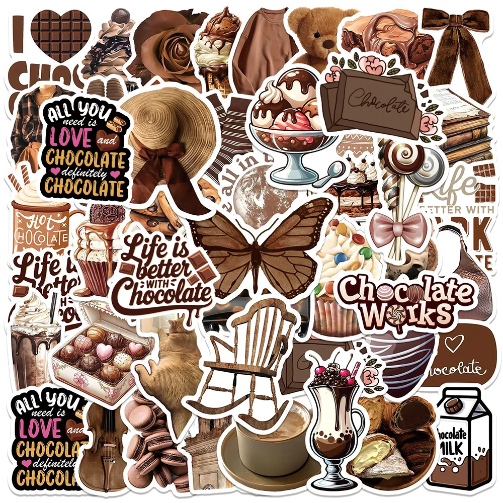 

10/30/50pcs Cute INS Style Cartoon Chocolate Stickers Retro Aesthetic Decals Decoration Water Bottle Phone Luggage Sticker Pack