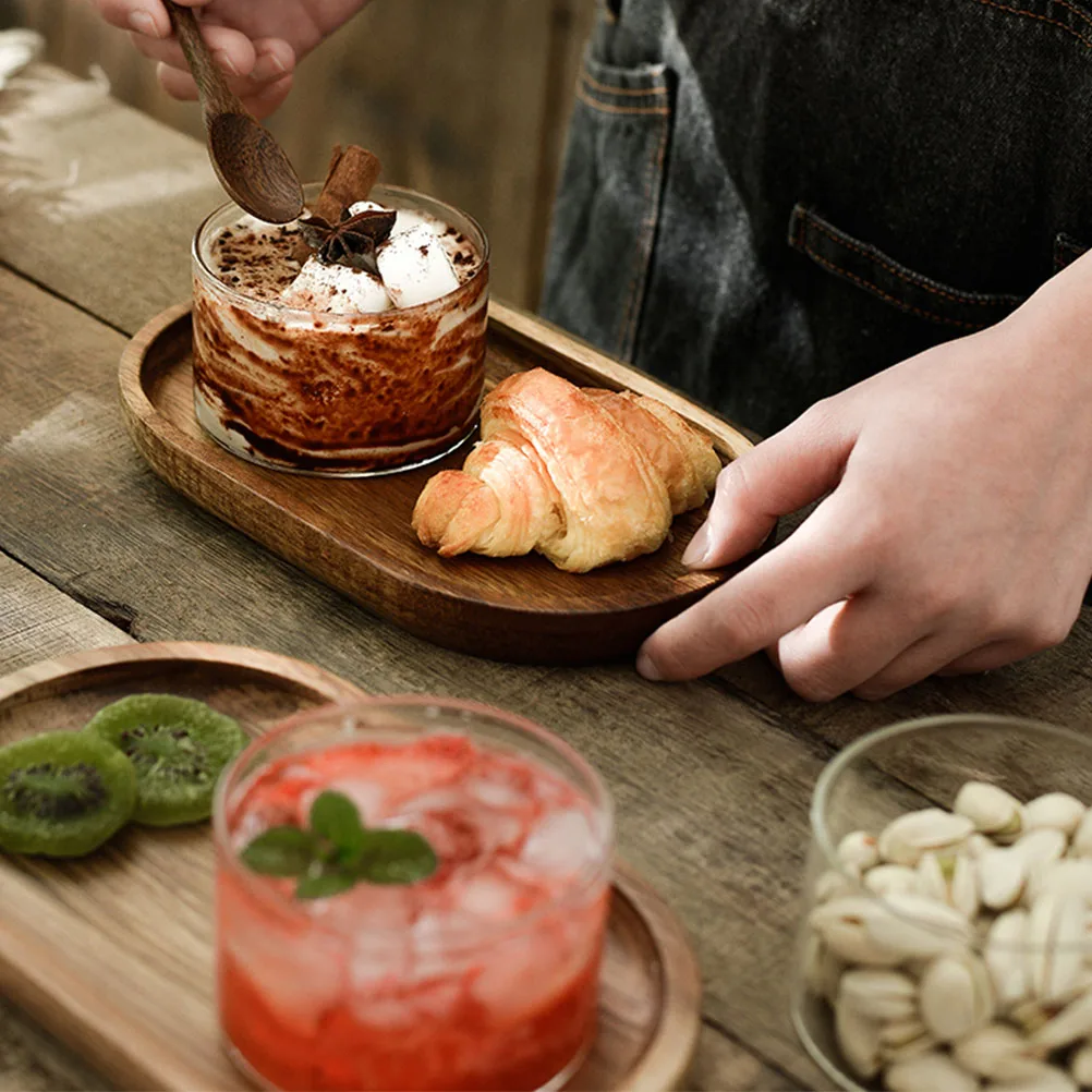 

1 set Acacia Wood Natural Wooden Serving Tray For Coffee Tea Snacks Smooth Finish Multi-Purpose Dining Table Cafe Shop Afternoon