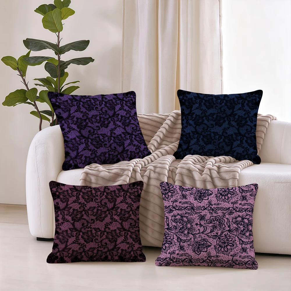 Black Lace Floral Dark cushion cover Square Office Bedroom Headboard Sofa Living Room Backrest Cushions Sleeping