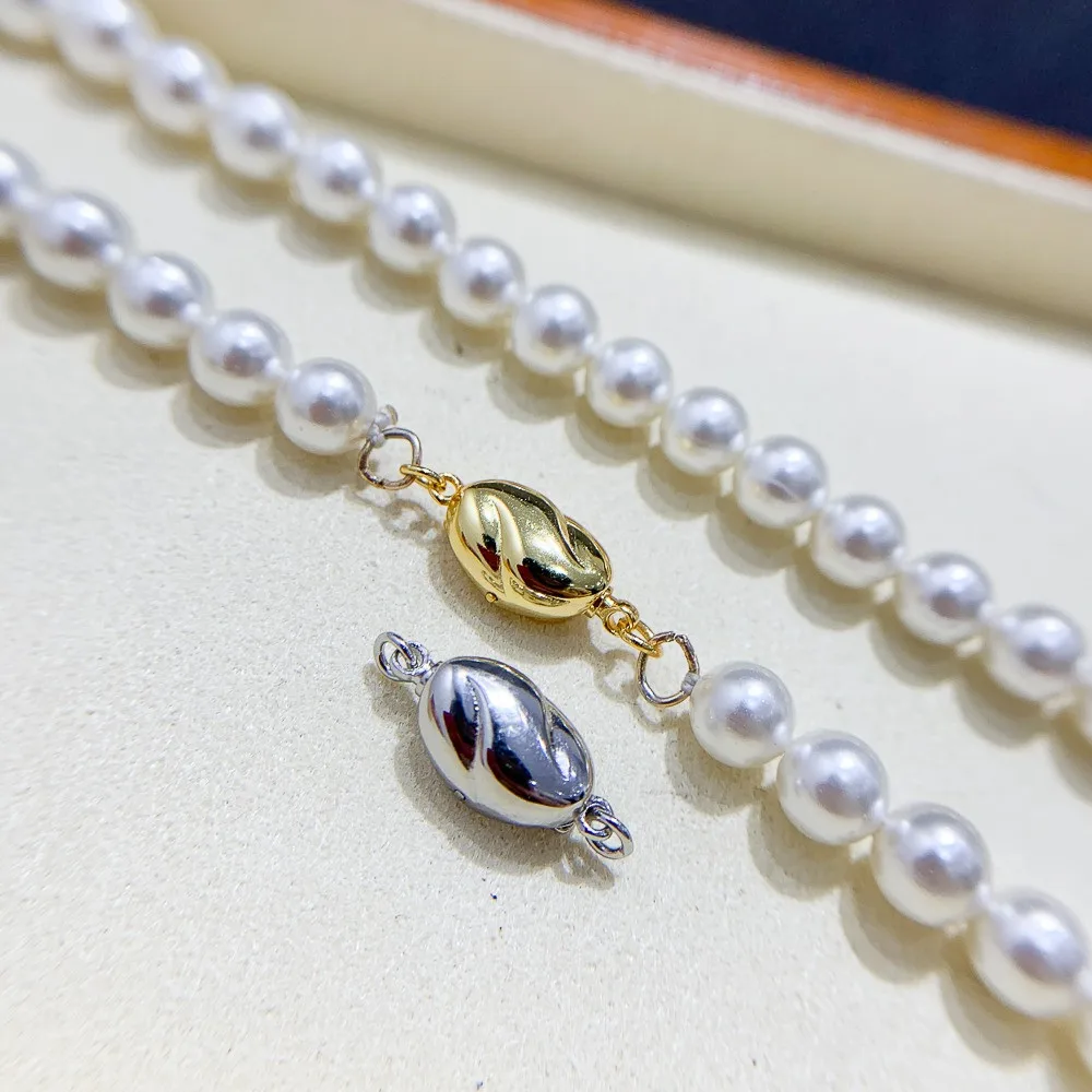 

DIY Pearl Accessories S925 Sterling Silver Single-row Necklace Buckle Fashion Gold Silver Mother Chain Bracelet Beaded Buckle