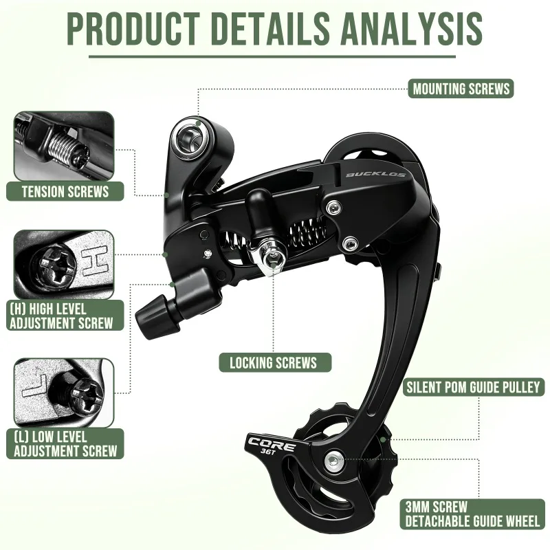 BUCKLOS 8S 9S MTB Rear Derailleur Bicycle Gear Shifter 9 Speed Direct‑Mount Smooth‑Changing Mountain Bike Derailleur for Shimano