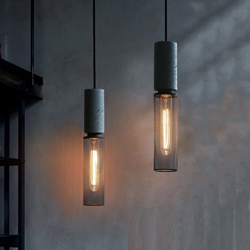 Industrial Concrete Pendant Light Home Decoration Chandelier Fixture Iron Shade Cement Hanging Lamp For Kitchen Island Bar Table