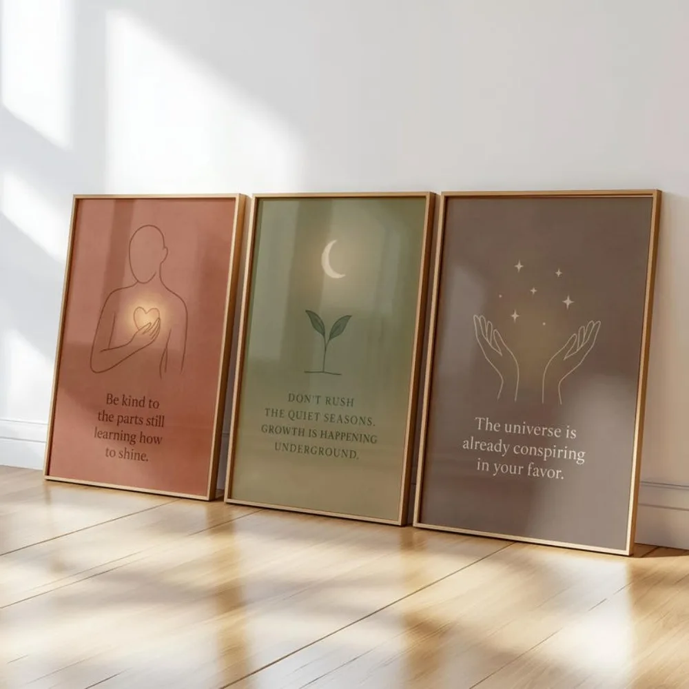 3 imprimés de pleine conscience sans cadre, santé minimaliste, téléchargement numérique, impression de texte simple, décoration de salon et de chambre à coucher