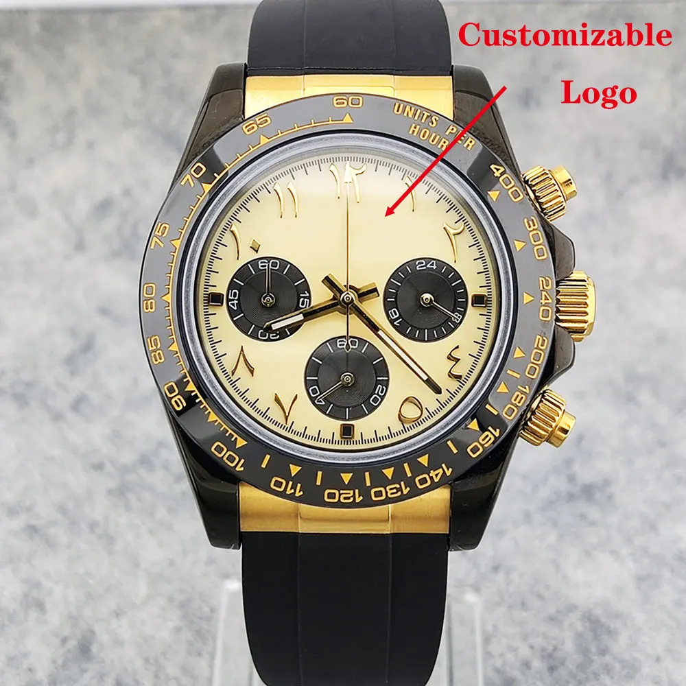 39mm men's custom watch VK63 movement quartz chronograph sapphire glass rubber strap luxury business men's waterproof watch