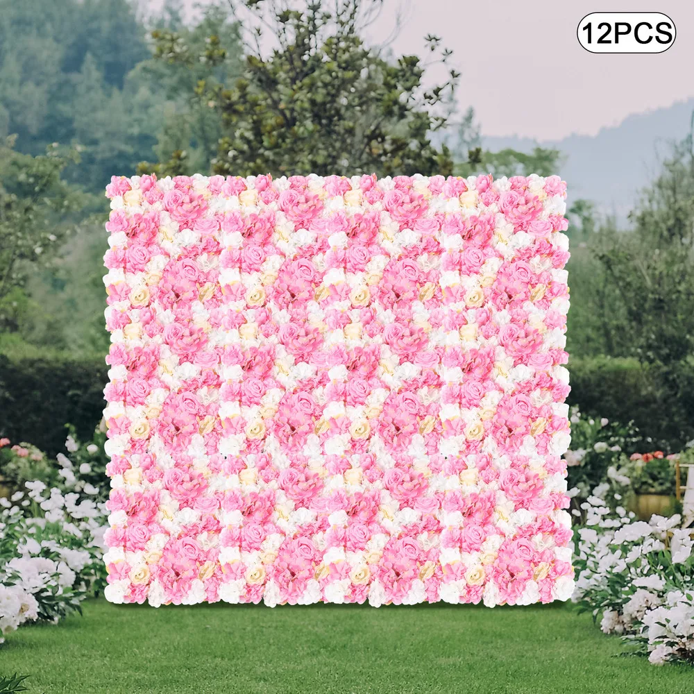 12X Artificial Flower Wall Panel Bouquet Wedding Party Background DIY Decoration