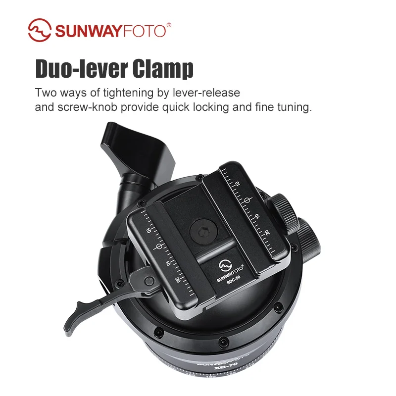 SUNWAYFOTO XB-70 70mm Ballhead for Hunting Tripod,with Picatinny and Arca Swiss Clamp,Load 88lb(40KG)