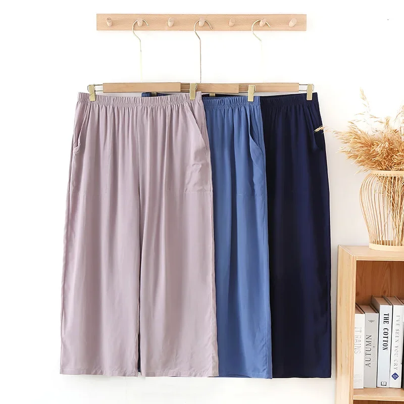 2026 New Summer Men's Pajama Pants Capris Capris Viscose Cotton Silk Cool And Comfortable Home Pants For Men Pajama Pants
