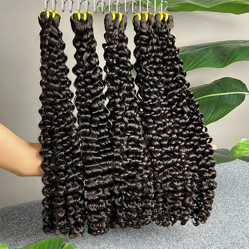 슈퍼 더블 드로운 딥 컬리 100% 인모 헤어 번들 브라질산 생모 미가공 딥 위브 익스텐션 특가 두꺼운 15A