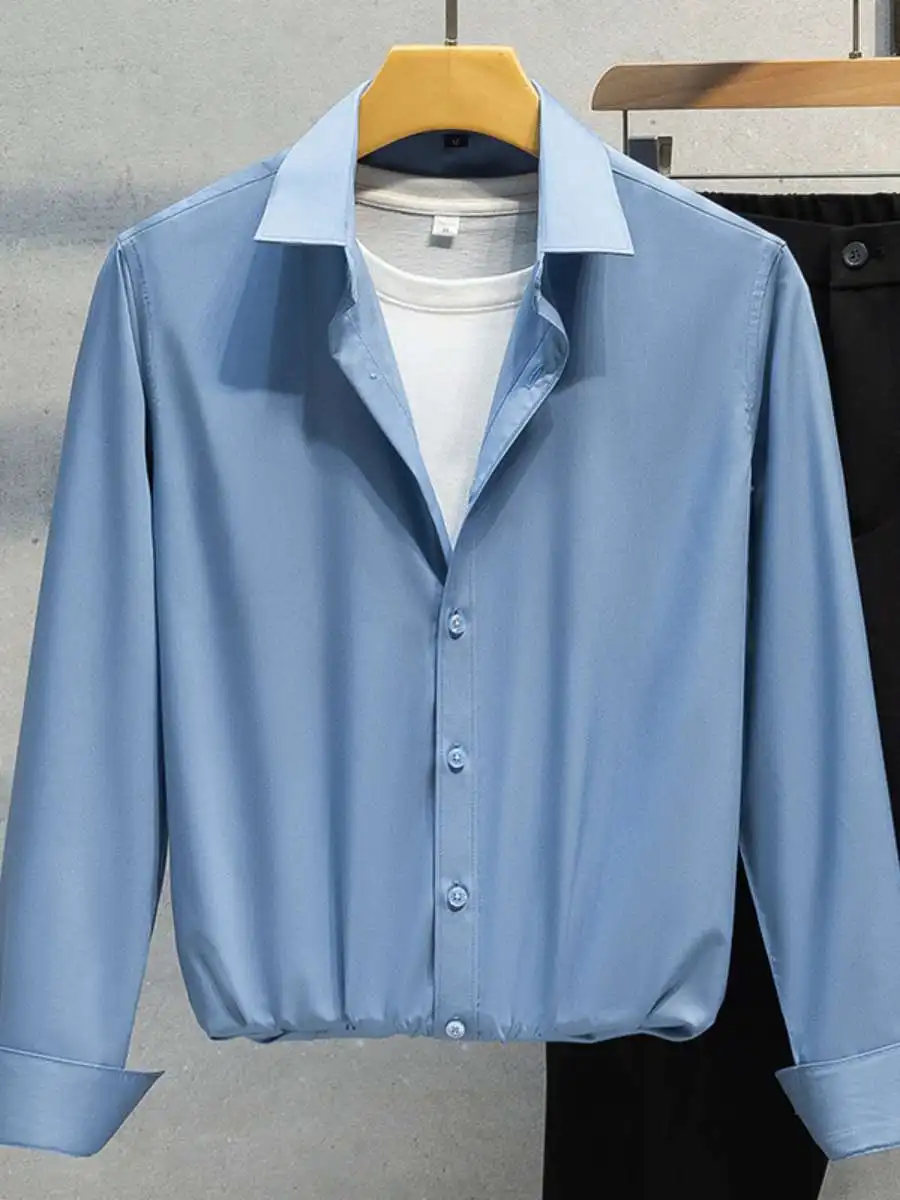 

Busin Casual Long Sve Slim Fit Men's irt Elastic Youthful Sle Casual Trendy Cotton lin Office Wear Autumn