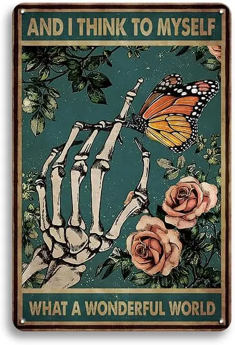 

What a World-Retro Metal Tin Sign Gothic Skull Vintage for Home Coffee Garden Wall Decor