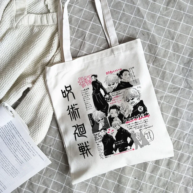 Jujutsu Kaisen canvas bag Japanese anime women shoulder bag ins Harajuku large capacity new hip hop Vintage cartoon shopper bags