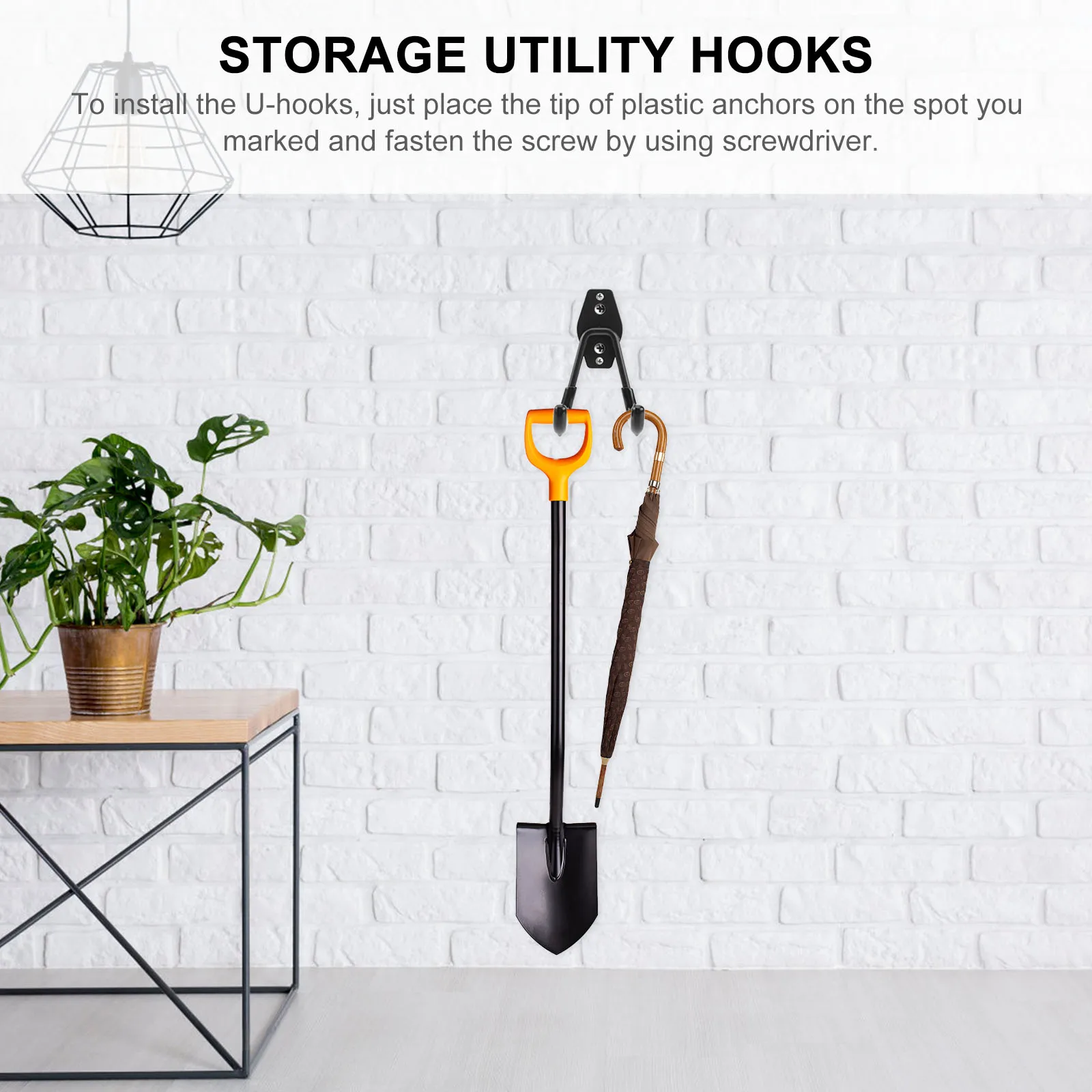 

2 pcs HeavyDuty BlackMetal Hooks forGarage Storage ToolOrganization UShaped DrywallAnchor Trunk Accessories