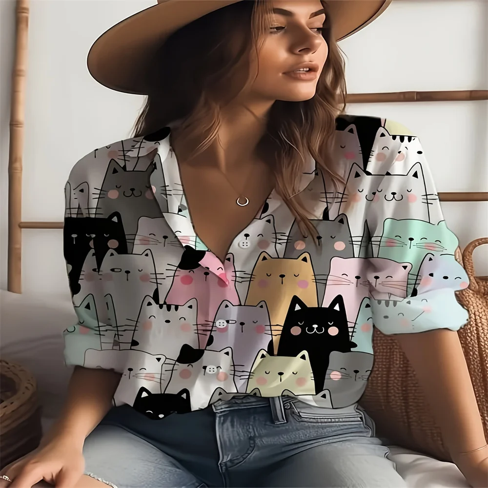 Elegant And Comfortable Women\'s Printed Long Sleeved Loose Shirt For Casual Wear Perfect Choice For Retro Work And Daily Wear