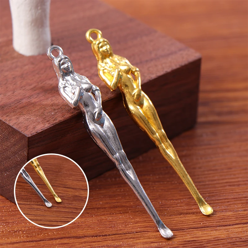 Gold/Silver Beauty Woman Ear Spoons Brass Portable Ear Cleaning Tool Ear Wax Removal Curette Tool Comes With Keyring