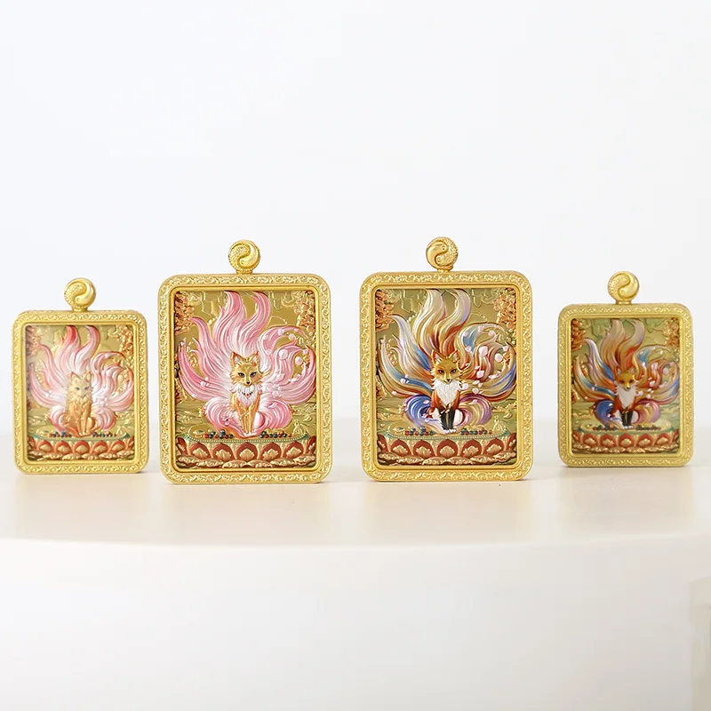 

2025 Ethnic Wind Nine-tailed Fox Fairy Empress, Thangka Copper Thangka Pendant, Pink Fox, Size