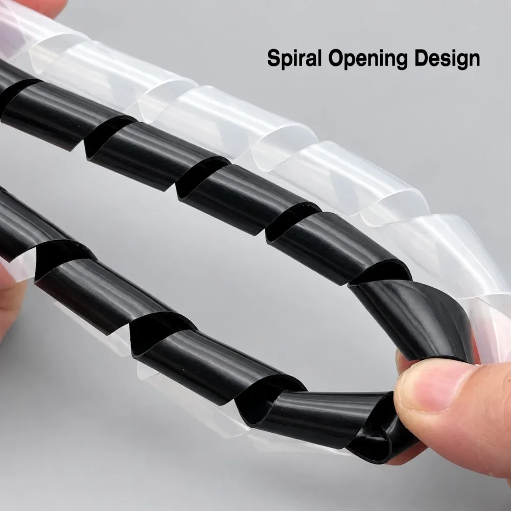 Black White PE Spiral Wound Protection Conduit Cable Wire Harness Cover High Temp Line Organizer Wrap Cable Sleeve ID 4-30mm