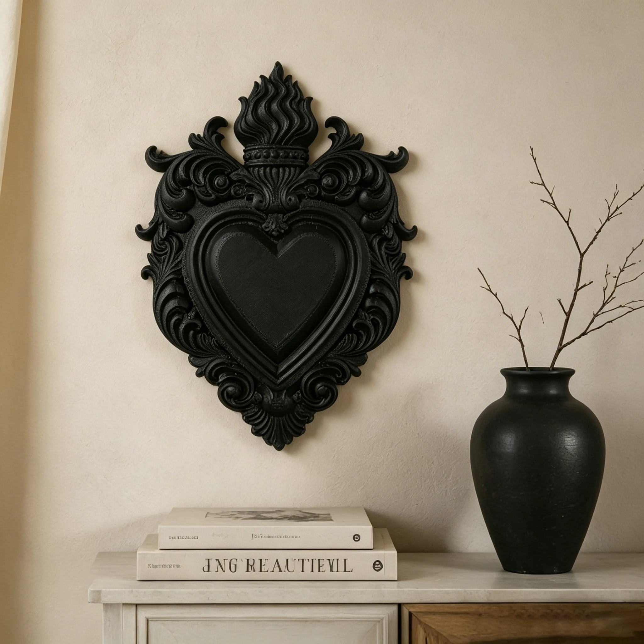 Cross-Border Dark Gothic Carved Flaming Sacred Heart Wall Decor for Retro Home Wall Decoration