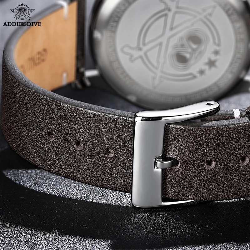 ADDIESDIVE Men\'s Leather Watch Strap 20mm Black Orange Brown Quick Release Leather Strap Replacement Steel Metal Buckle