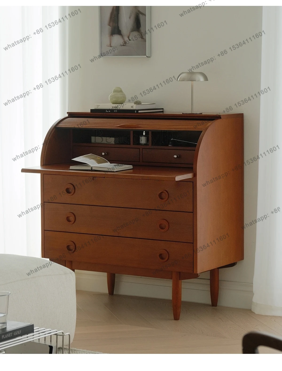 Furniture Vintage Solid Wood Storage Cabinet Small Apartment Mid-century Bedroom Dressing Table