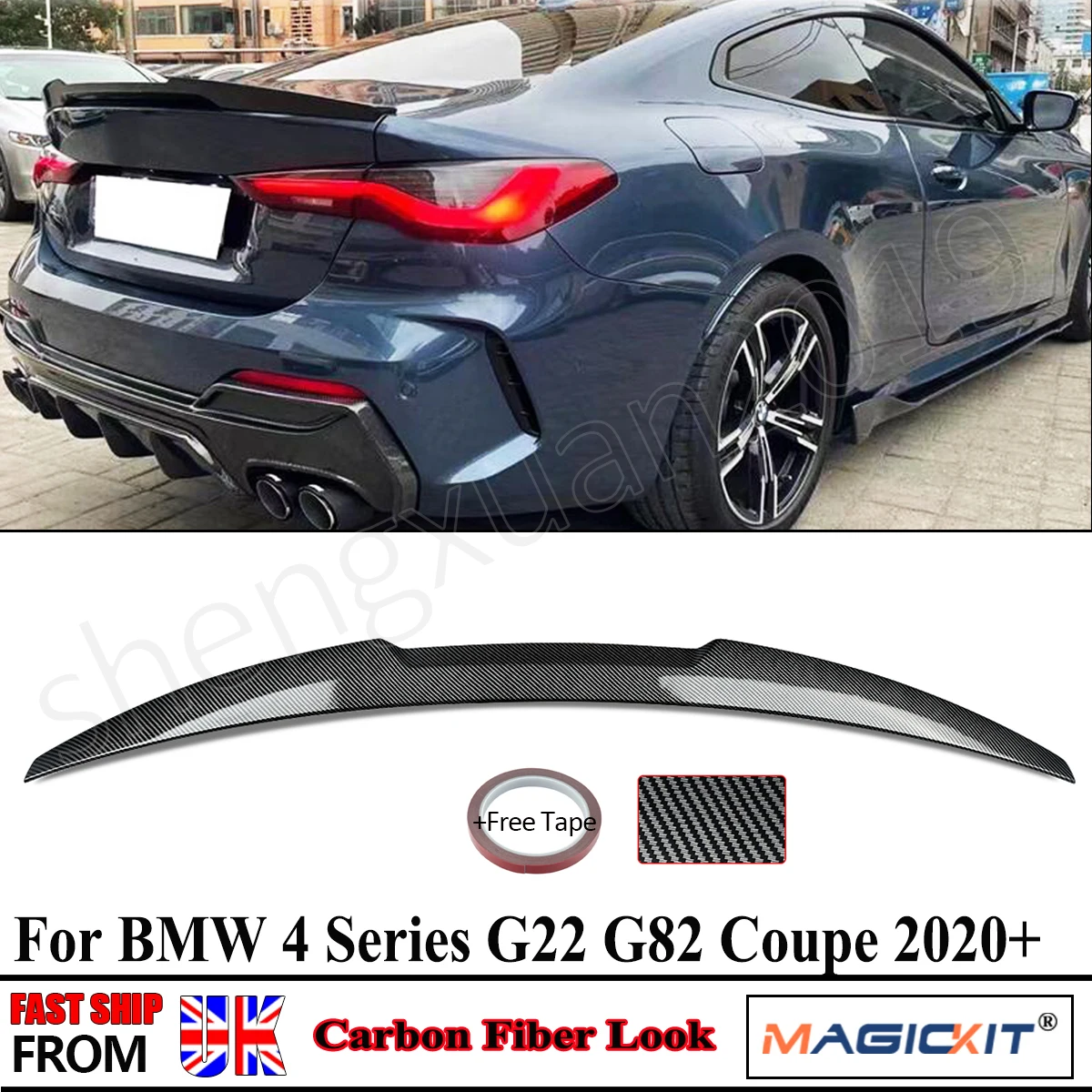 

For BMW 4 Series Carbon Look Spoiler lip 420i 430i 440i G22 G82 2020 2021 2022 2023 M4 Style Rear Ducktail Boot Spoiler Wing