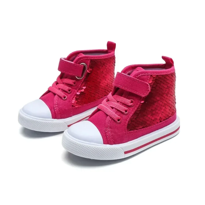 

Children High Top Canvas Shoes Japanese Style 2023 Spring Autumn New Princess Sequined Casual Shoes Drop Shipping Platform Cute