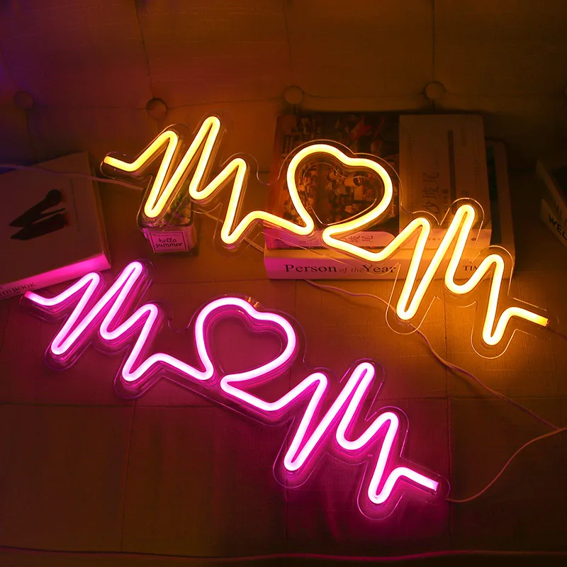 Heartbeat Neon Sign Light LED Love Logo Lamp wedding Lighing Backplane Confession Christmas Decor Background Wall USB Powered