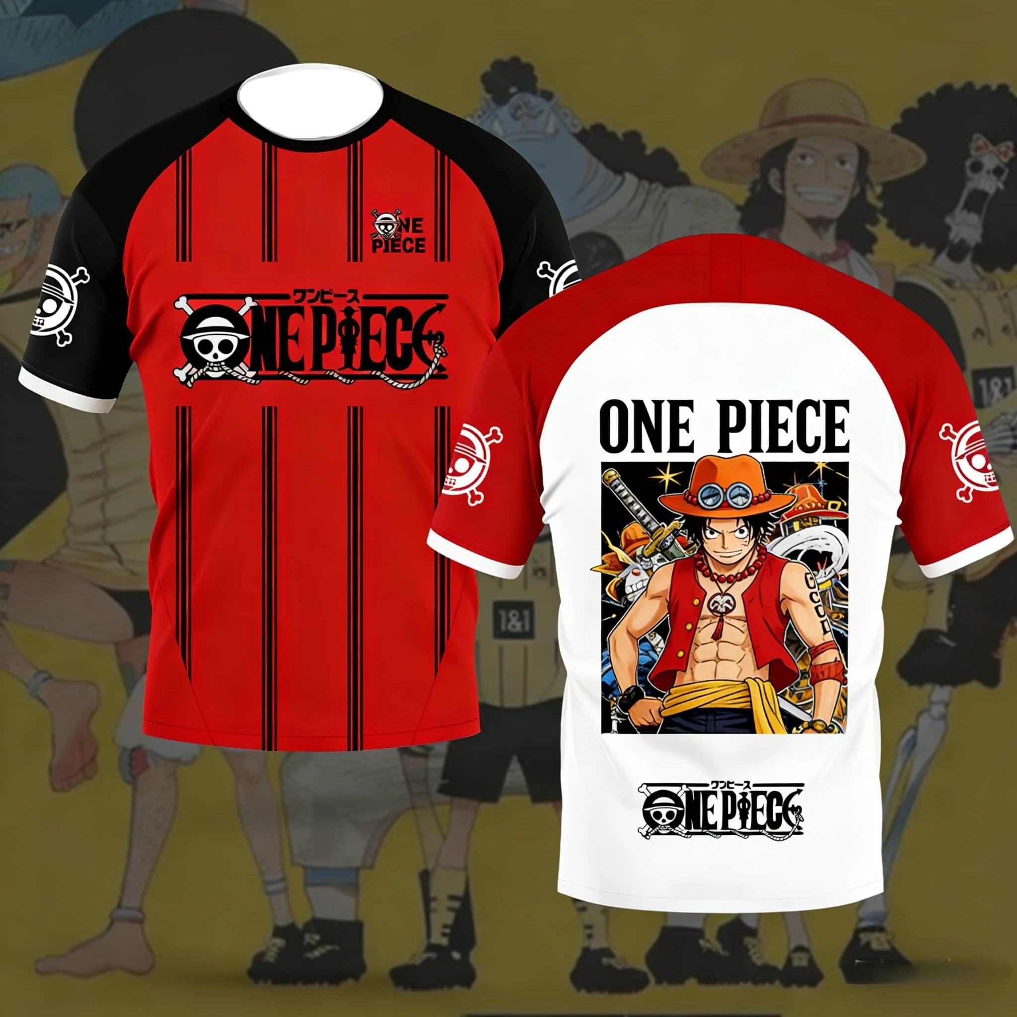 Camiseta Deportiva Transpirable de Secado Rápido con Estampado 3D de One Piece Portekas D. Ice "Fire Fist" para Hombre y Mujer, Verano 2026