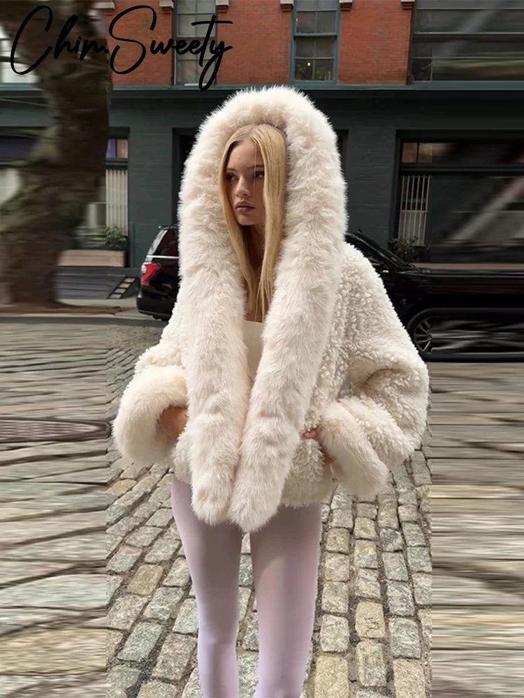 

Solid Hoody Faux Fur Women Coat Urban Short Long Sleeve Cardigan Pocket Female Jacket 2025 Autumn Winter Lady Streetwear
