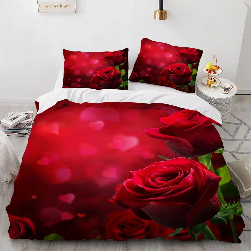Rose Comforter Cover Queen Twin Single Size Floral Bedding Set Romantic Flowers Duvet Cover Set Valentine's Day Bedspread Cover