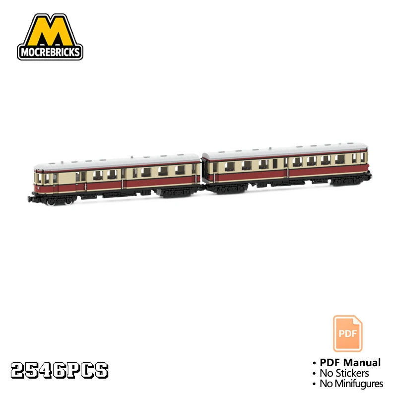 MOC 8 Wide Vintage European Diesel Railbus Building Blocks Passenger Carriage Train Engine Model DIY Bricks Toy Gift Adults
