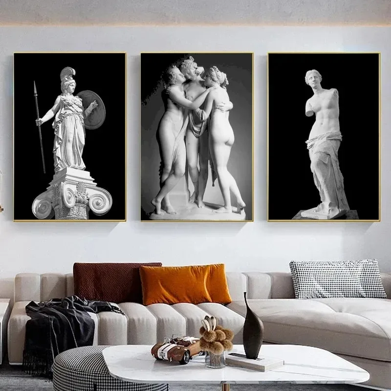 Black and White Greek Mythology Sculpture David Statue Poster Canvas Painting Classical Wall Art Pictures Room Home Decor