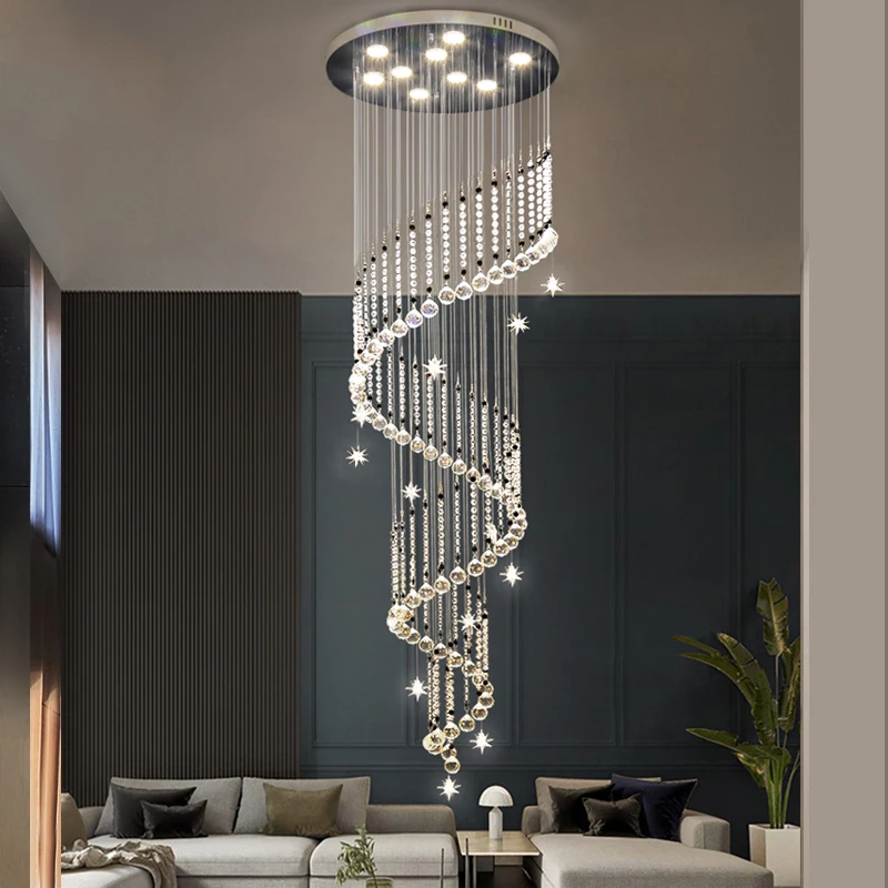 

Modern Staircase Chandelier Crystal Spiral Light Home Decoration Living Room High Duplex Villa Loft Long Hanging Ligting Fixture