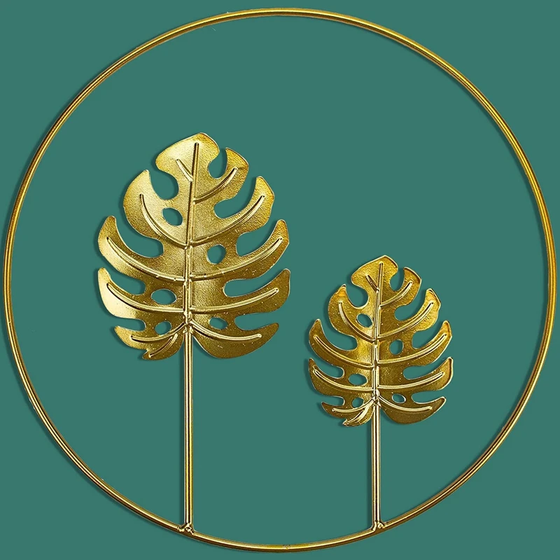 Iron Wall Decor,Gold Ginkgo,Maple,Monstera Leaf Wall Decor Round Wall Ornaments,For Bedroom Hanging Hotel Wall Decor