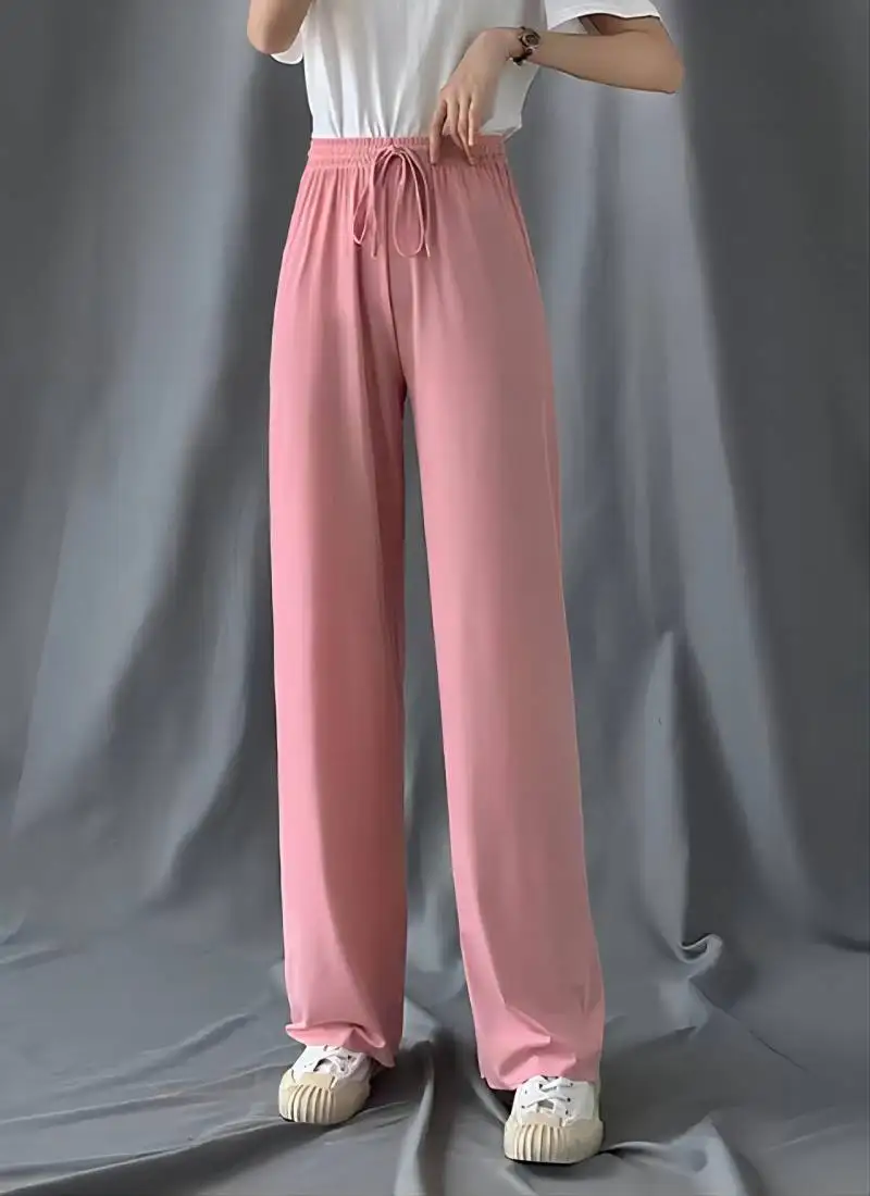 New Women Casual Joggers Tech Pants Solid Low Waist Pants Drawstring Wide Leg Baggy Trousers Y2k Streetwear Oversize Sweatpants