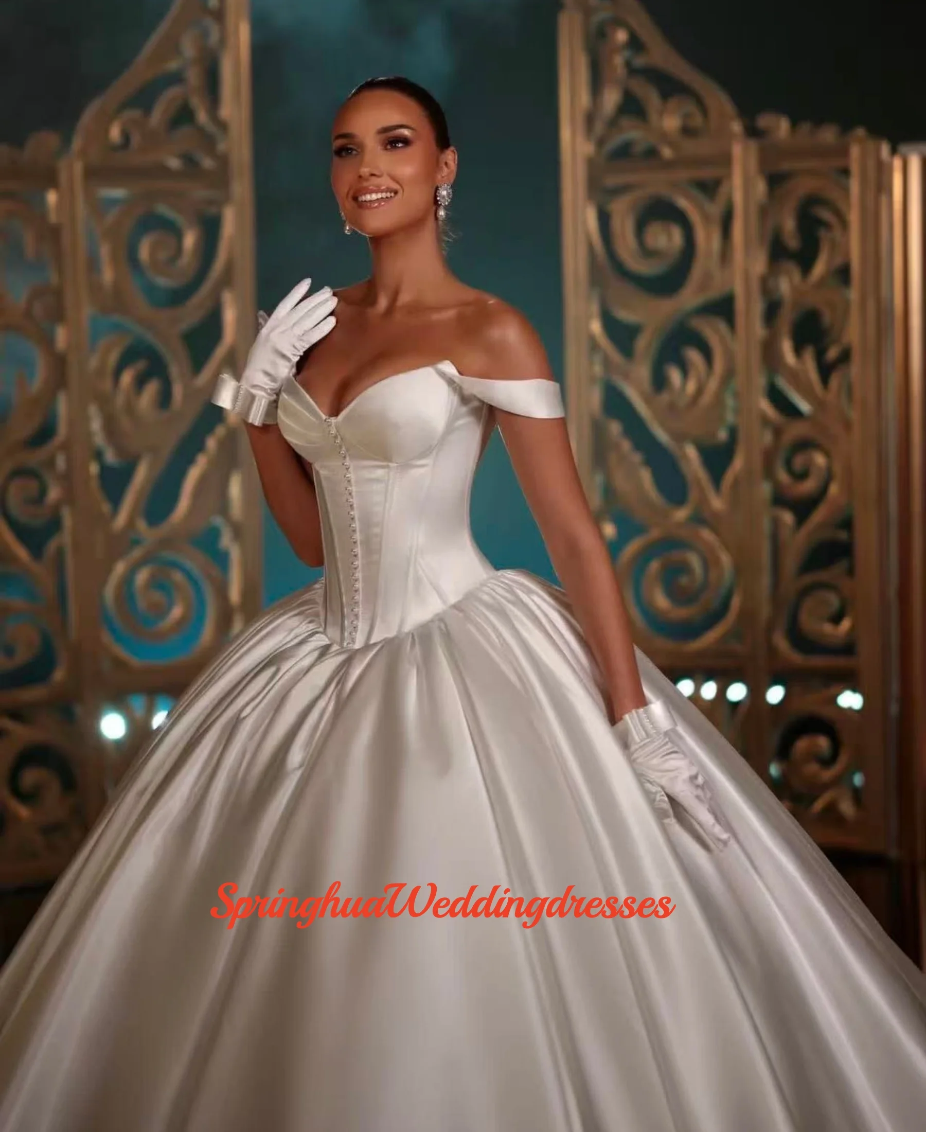 Customzied Elegant A-Line Wedding Dresses Sweetheart Sleeveless Satin Bridal Dress Princess Wedding Ball Prom Gown Vestidos De N
