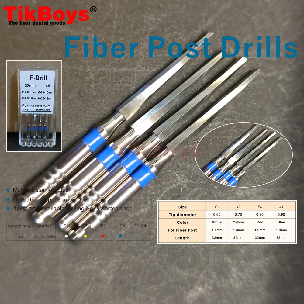 4 قطعة/صندوق F التدريبات ملفات قناة الجذر الفولاذ المقاوم للصدأ التدريبات ل الألياف الزجاجية آخر مخرطة الأسنان استخدام عبوة أداة طب الأسنان #6