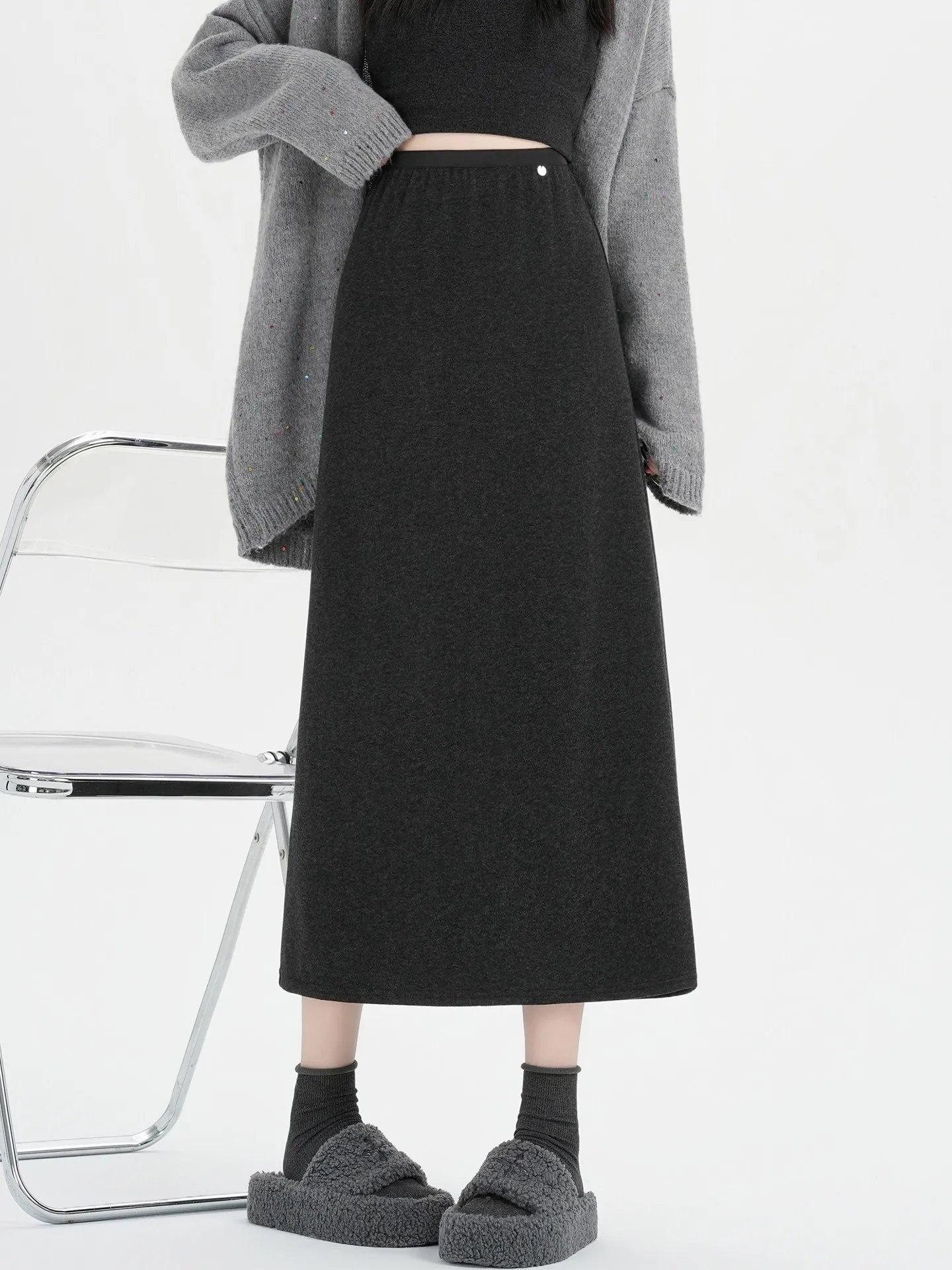 Elegant Split Office Pencil Skirt Ladies Fashion High Waisted Slim Patchwork Bodycon Skirts New Autumn Winter Woolen Skirt D882