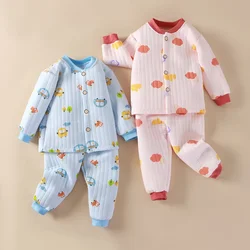 New 2024 Boys Girls Autumn Winter Thicken Warm Cotton Pajamas Kids Cute Cartoon Long Sleeve Pyjamas Toddler Baby Clothing Sets