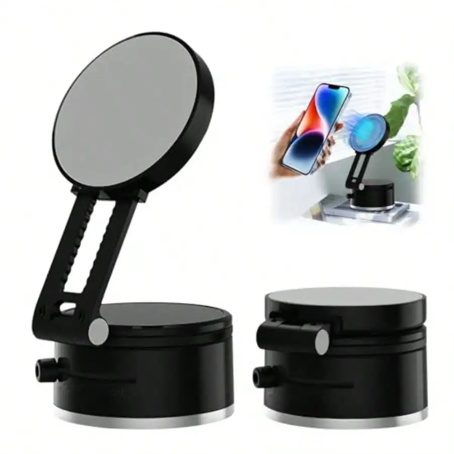 

Upgraded Vacuum Magnetic Car Phone Holder For MagSafe Vacuum Suction Cup Mount Black Hands-Free Phone Holder For Car Gym Mirror